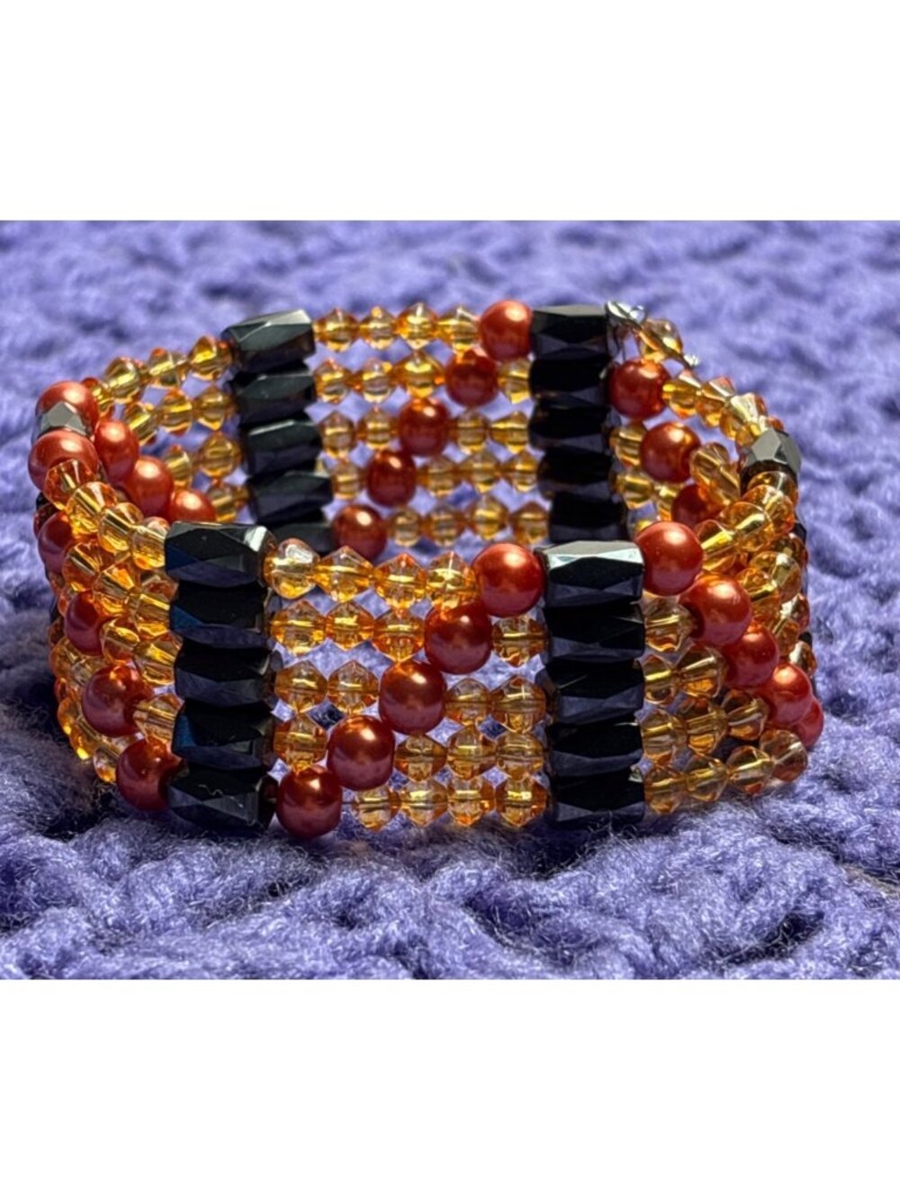 Orange Glass Faux Pearl Magnetic Hematite Beaded Necklace / Bracelet 37 inches